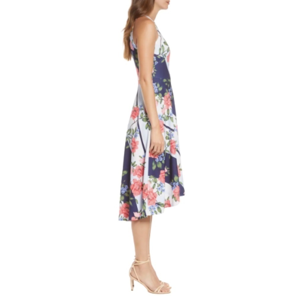 NWT Vince Camuto Floral Halter Neck A-Line Midi Dress Sz. 12 - Picture 3 of 6